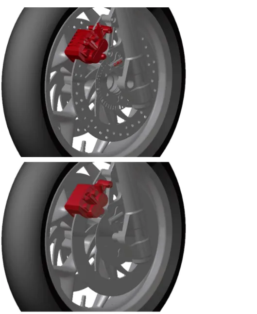 Figura 2.1: Gruppo ruota anteriore: in alto il CAD originale Piaggio, in basso la geometria pronta per essere importata su ANSA®