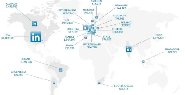 Figura 10 Diffusione degli utenti LinkedIn nei diversi paesi 
