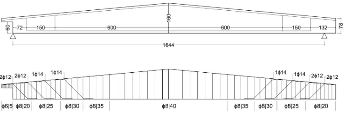 Figura 2.1: Dimensioni e staffatura della trave