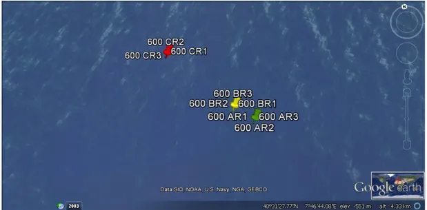 Fig. 2.1.3. Localizzazione delle stazioni alla profondità di 600 m. 