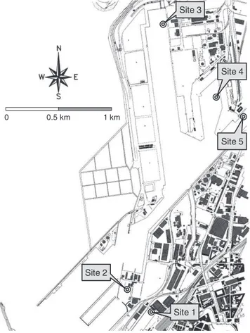 Fig. 1. The ﬁve sampling sites in the Port of Livorno.