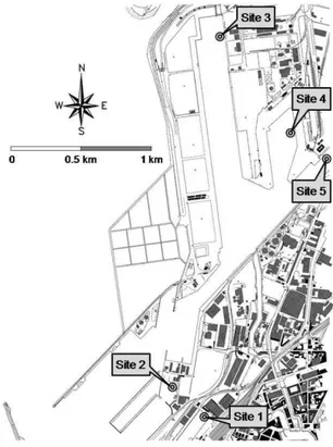 Figure 1 shows the whole Leghorn’s harbor area. The black dots indicate the five sites of sampling; 