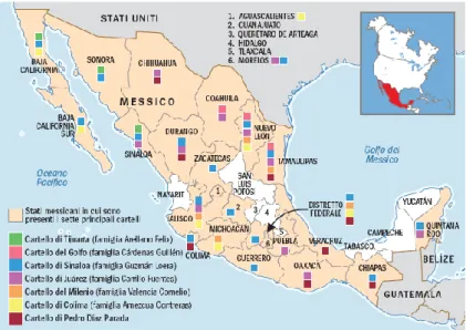 Fig. 12: Cartelli della droga in Messico e zone di referenza.        
