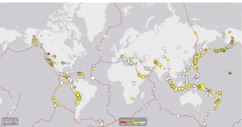 Fig. 1.1 Terremoti nel mondo negli ultimi 30 gg (Fonte: sito http://earthquake.usgs.gov - Luglio  2013)