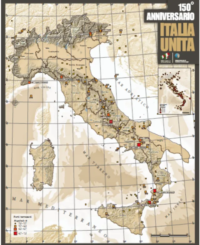 Fig.  1.3 Mappa degli eventi sismici in Italia dal 1861 al 2011