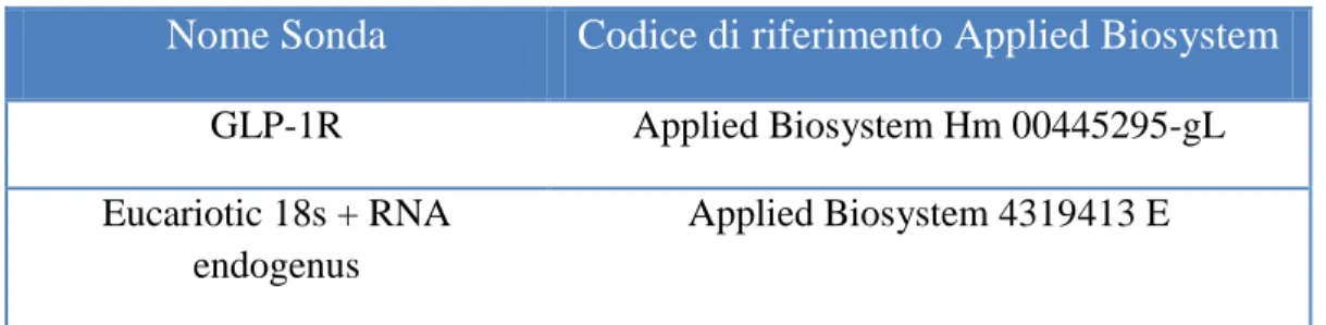 Tabella 2. Sonde utilizzate nella metodica Real-Time RT-PCR e codici di riferimento della  ditta Life Technologies