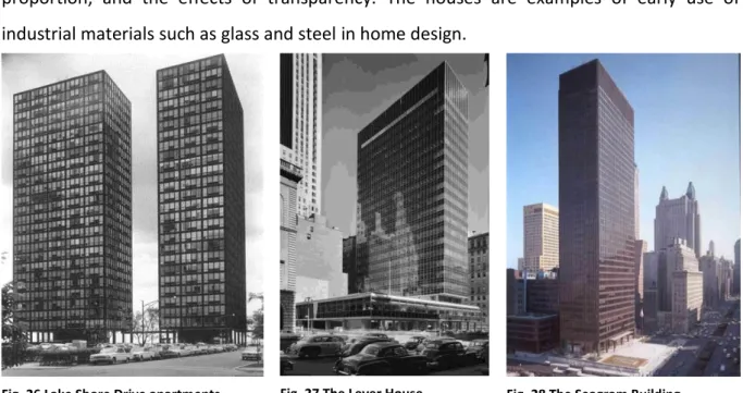 Fig. 26 Lake Shore Drive apartments. Fig. 27 The Lever House. Fig. 28 The Seagram Building.