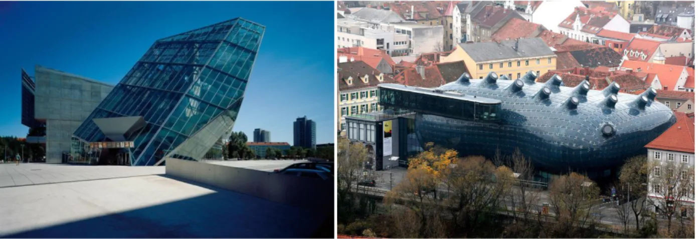 Fig. 1 Ufa Cinema Center - Coop Himmelb(l)au, 1998. Fig. 2 Kunsthaus, Graz - Peter Cook &amp; Colin Fournier, 2003.