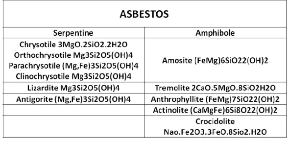 Table 1: The basic forms of asbestos 