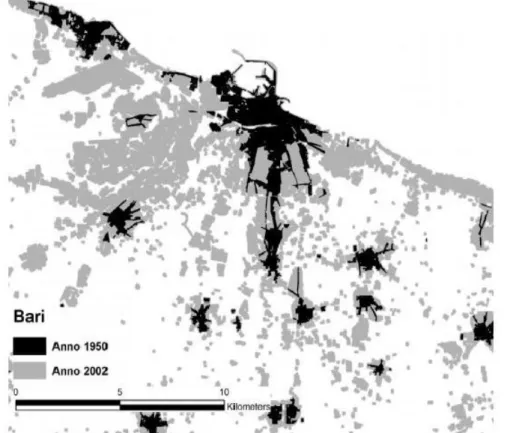 Fig. 7 Consumo di suolo nei pressi della Città di Bari. Elaborazione di 