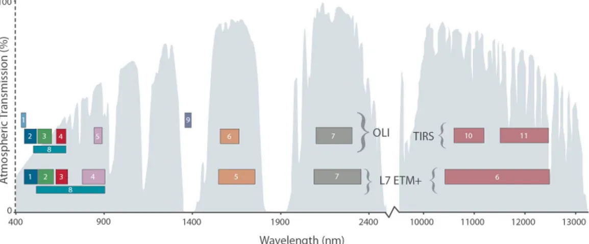 Fig. 22 Confronto tra le bande dei sensori ETM+ e OLI+TIRS (fonte USGS)