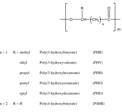 Figure 9.  Most representative polyhydroxyalkanoates.