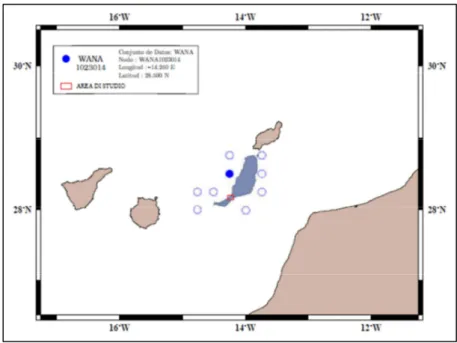 Figura  14  -  Punti  WANA  disponibili  su  Fuerteventura  e  localizzazione  del  puntoWANA 1023014