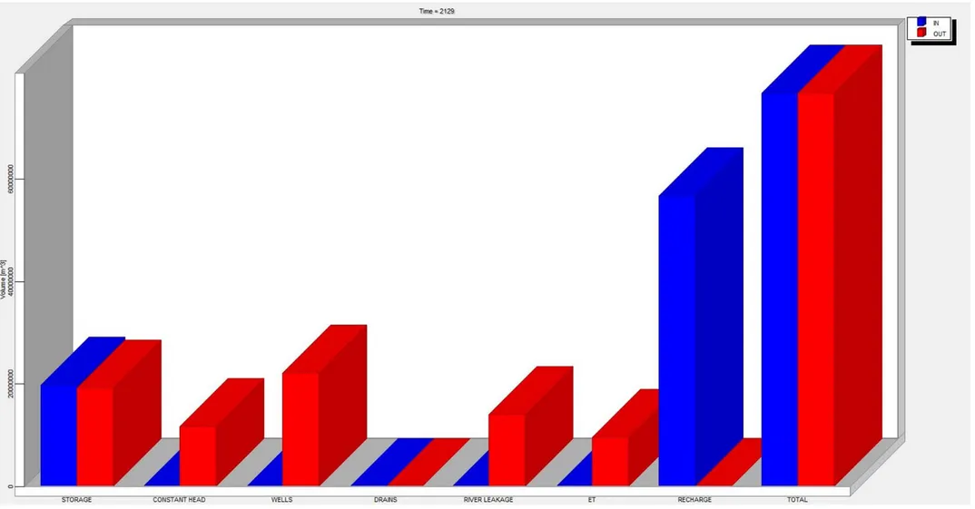 Figure 3.21: Bilancio idrogeologico restituito dal modello in regime transiente ad Ottobre 2005. 