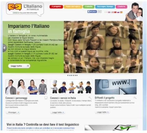 Fig. 2) Home-page del corso on line “ Italiano in famiglia ”.