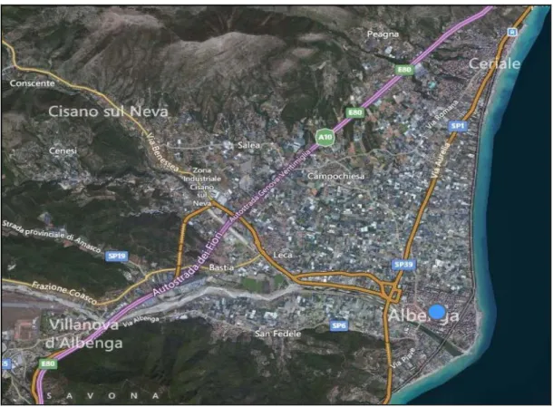 Fig. 1.4: La Piana di Albenga in una foto aerea del 2013. Fonte: Bing Maps. 