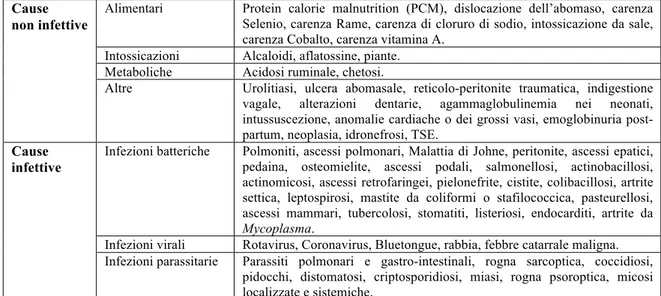 Tabella 8. Cause di dimagramento nei Ruminanti, da Maas e Stratton (2009), modificato