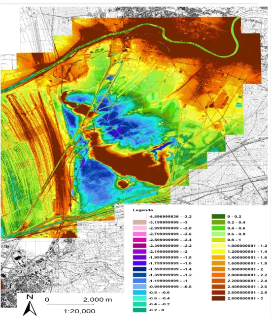 Fig 7.- Carta altimerica (rilievo LIDAR) dell'area di Coltano