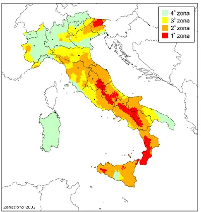 Fig. 1.4 – Zone sismiche del territorio italiano nel 2003 (fonte: INGV) 