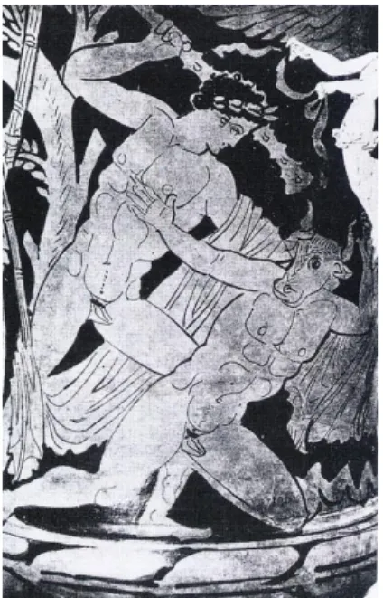 Fig. 6 Teseo contro il Minotauro: particolare di un vaso attico a figure rosse, 390 a.C