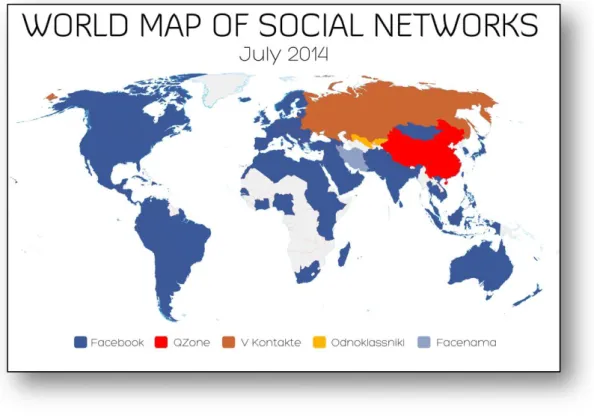 Figura 3 - La mappa mondiale dei Social Network [Fonte: Vincos.it, 2014] 