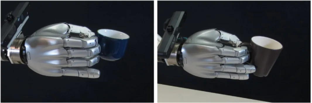 Figura 3.5: Dimostrazioni di afferraggi di oggetti simili con mano robotica, Fonte: http://www.pacman-project.eu
