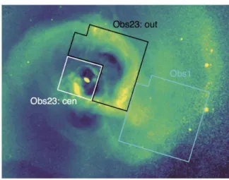Fig. 1. The Hitomi SXS observation regions overlaid on the Chandra X- X-ray image of the Perseus Cluster in the 1.8–9.0 keV band divided by the spherically-symmetric model for the surface brightness