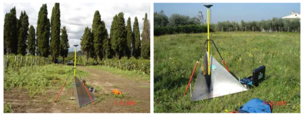Figure 3.3: The corner reflector for radiometric calibration. It is possible to notice also the GPS equipment for the gecoding operation.