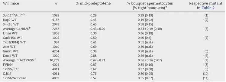 Table 2 – Fold increase in mid-preleptotene and bouquet spermatocytes in spermatogenesis of knockout mice relative to respective isogenic wild type