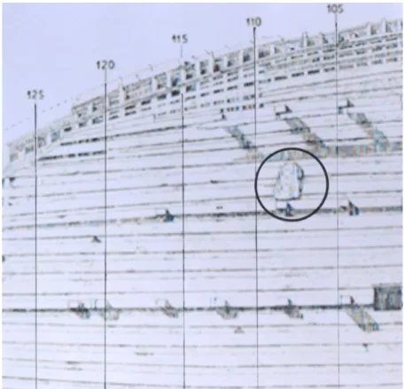 Fig. 16 Riscontro di materiale lapideo rinvenuto sul primo ponte fra le ordinate 105 e 110 [1] 