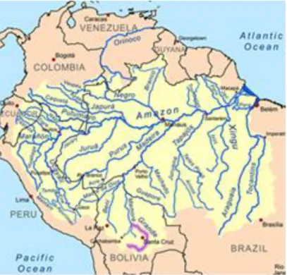 Figure  3:  I  corsi  del  Rio  Rositas  e  del  Rio  Grande  all’interno  del  bacino  amazzonico