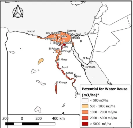 Figure 15: Egypt current wastewater production divided by irrigation area at district level