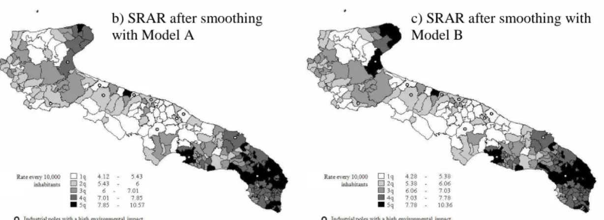 Figure 1: Maps of the Hospitalization Rate for Lung cancer. Apulia (Italy), 2006. 