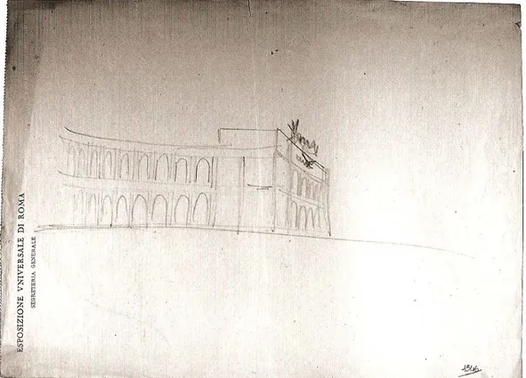 Figura 5 M. Picentini, schizzo per edificio ad archi laterali con corpo frontale  avanzato,non datato, riferibile luglio – settembre 1937 