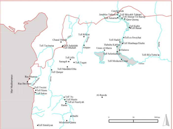 Fig. 1: Cartina della Siria centro nord-occidentale, compresa la regione dello ‘Amuq e l’alto Eufrate  siriano.