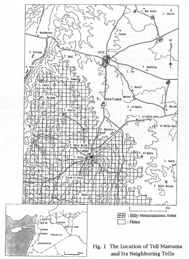 Fig. 4: Distribuzione dei siti nel territorio circostante Tell Mastuma (da W AKITA ET AL 