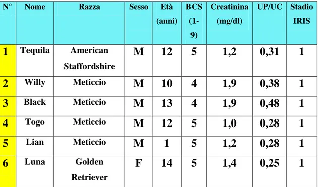 Tab. 5a1: Segnalamento cani IRIS I. 