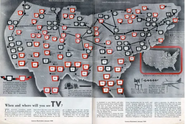 Figure 11. Map of the operational (in black) and expected (in red) network of on air stations in the United  States as of 1949