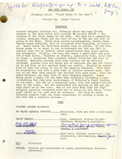 Figure 13. Script of “First Woman on the Moon”, Men Into Space, s01e11 