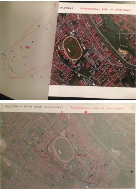 Fig. 3.2, 3.3 – Examples of the mapping activities, done by the Social Streeters during the focus groups