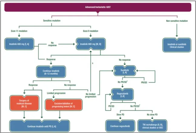 Figure 14. Management of advanced/metastatic GISTs.  a Surgery of limited progression may be considered