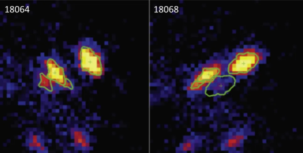 Figure 5. Example Chandra images of the ULXs in M82 from our observing campaign showing the extraction regions used (obsIDs 18064 and 18068)