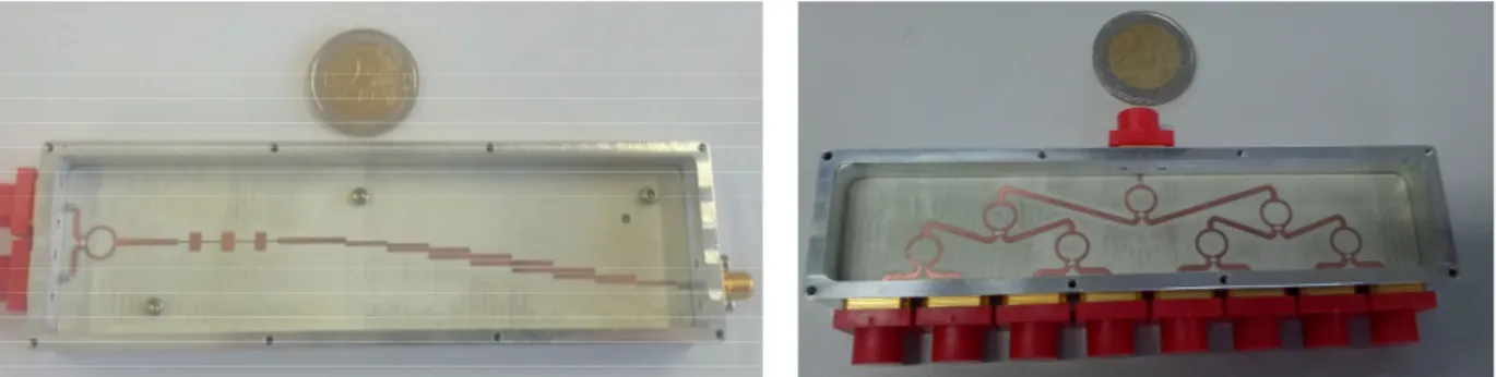 Figure 9.Left)Realized first block. It has three ports. The right ports are the output ports, whereas the left port is the input  port