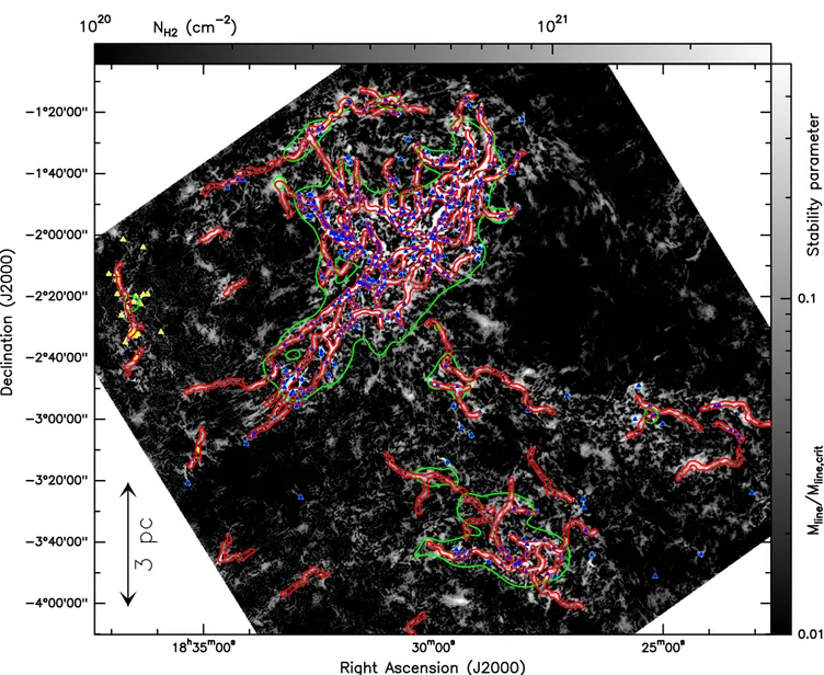 Fig. 13. Comparison of the spatial distribution of the prestellar core population identified in Sect