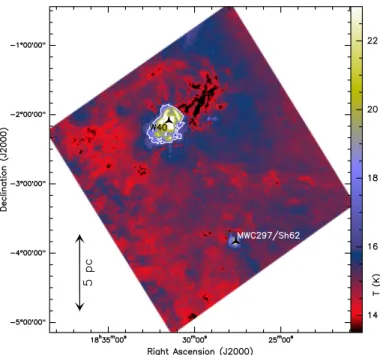 Fig. 2. Dust temperature map of the Aquila region at 36.3  resolution, as derived from HGBS data (see Sect