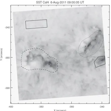 Figure 13 shows the chromospheric appearance of AR 267 in the core of the Ca II H line at the beginning of the SST observations (reverse intensity scale)