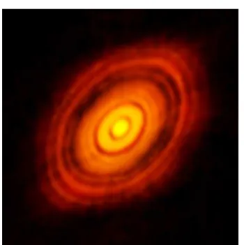 Fig. 2 ALMA 1.3 mm image of the protoplanetary disk surrounding the young low-mass star HL Tau