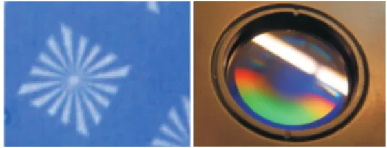 Fig. 2. Resolution test (left) and an f/1.5 Fresnel Zone Plate (right).