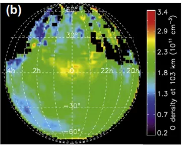 Figure 12: Distribution of the O density at 103 km derived from global airglow observations  at  1.27  µm  with  the  VIRTIS  spectral  imager