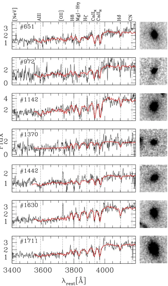 Figure 1. MODS spectra of the seven cluster member spheroidal galaxies for which we derived the velocity dispersion